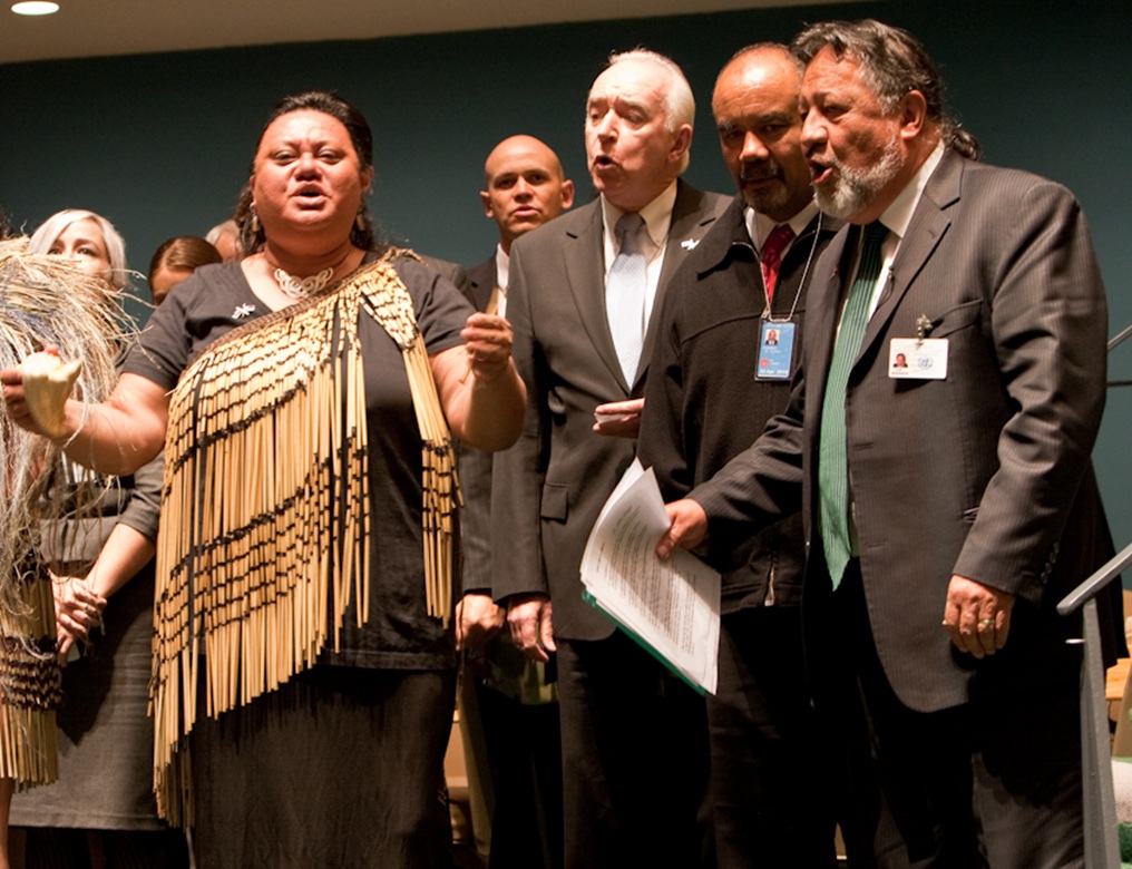 The New Zealand delegation, including Māori members, endorses the United Nations Declaration on the Rights of Indigenous Peoples in 2010