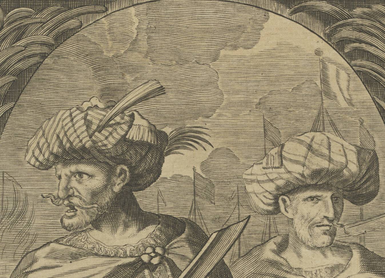 Aruj and Hayreddin Barbarossa in front of ships