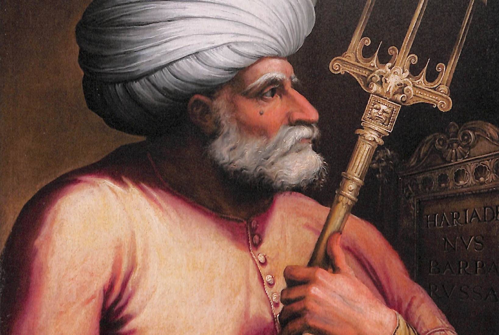 Western depiction of Hayreddin Barbarossa. His trident is meant as an allegory of sea-power