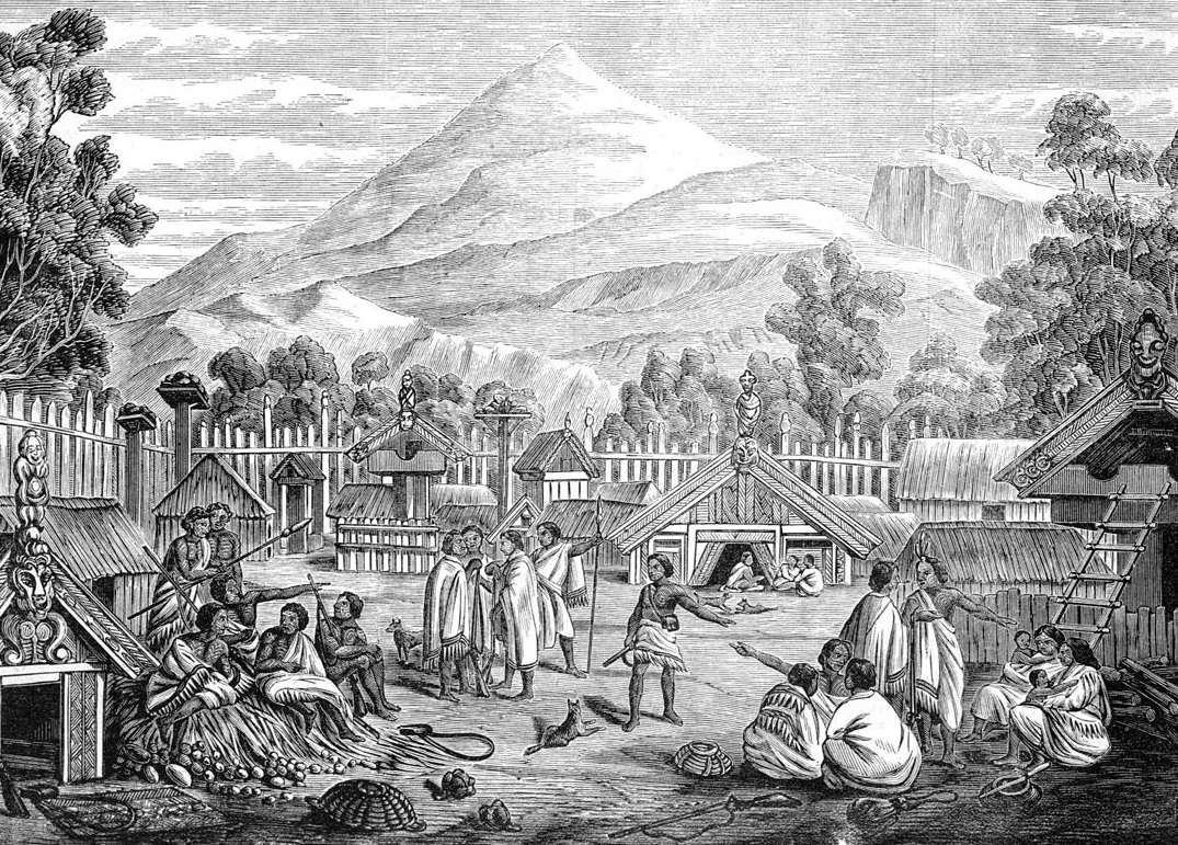 Interior Of A Maori Pah, Engraving, 1866