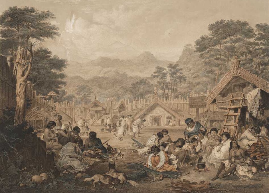 Interior Of A Native Village Or  Pa  In New Zealand