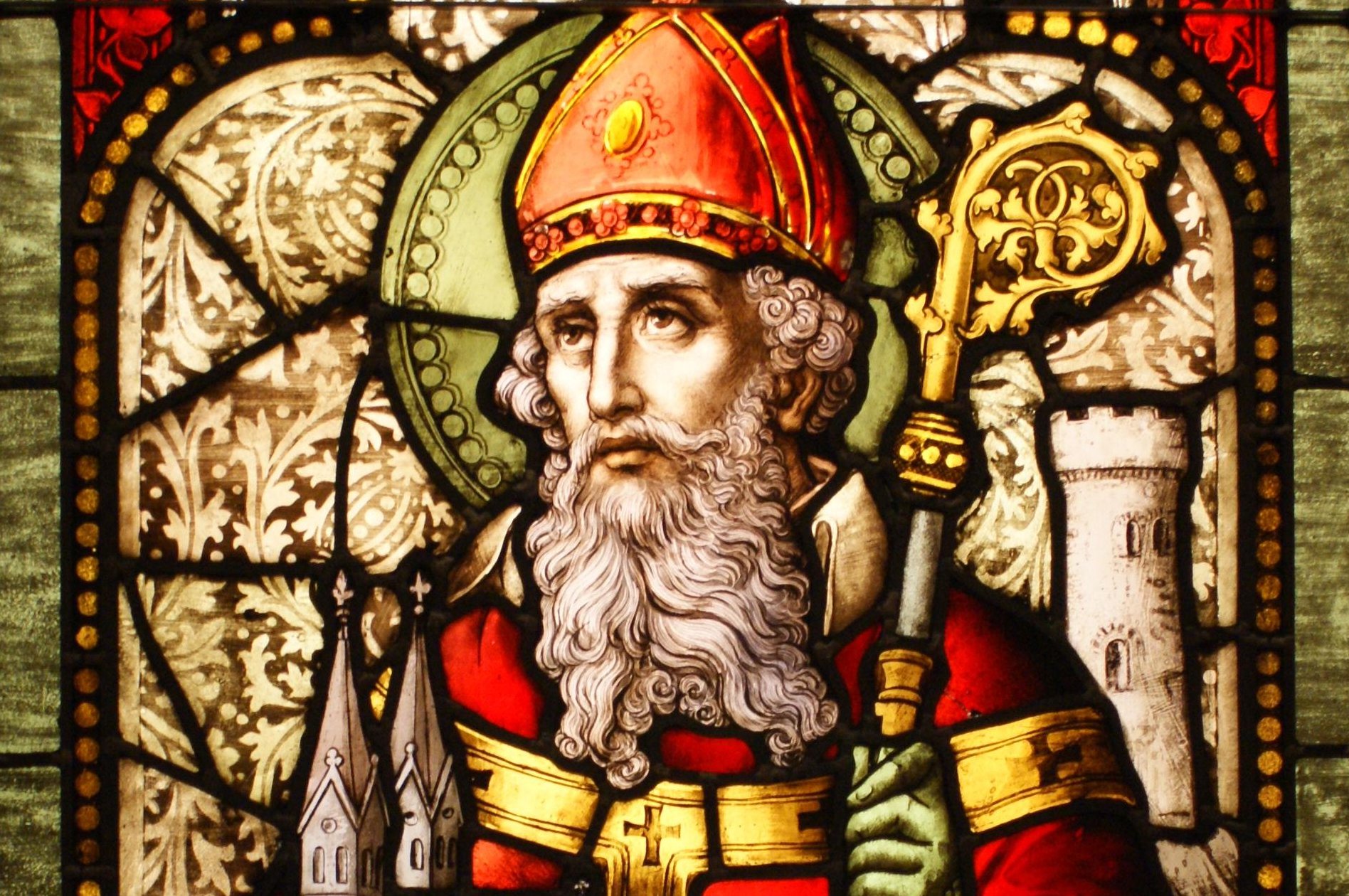 Saint Patrick stained glass window from Cathedral of Christ the Light