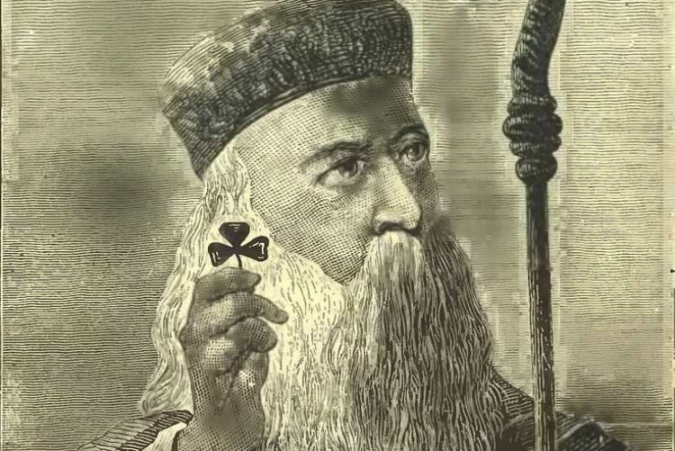 Drawing of Saint Patrick a shamrock