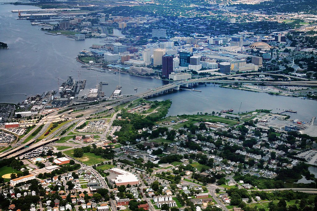 Aerial view of Norfolk, Virginia,