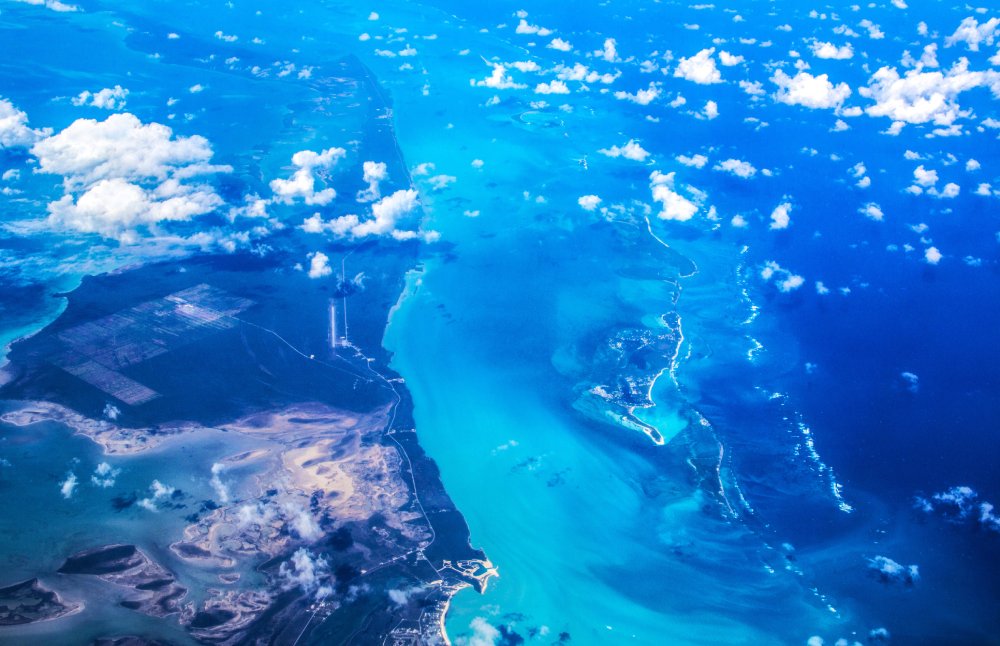 Aerial view of the Bermuda Triangle in the Atlantic Ocean