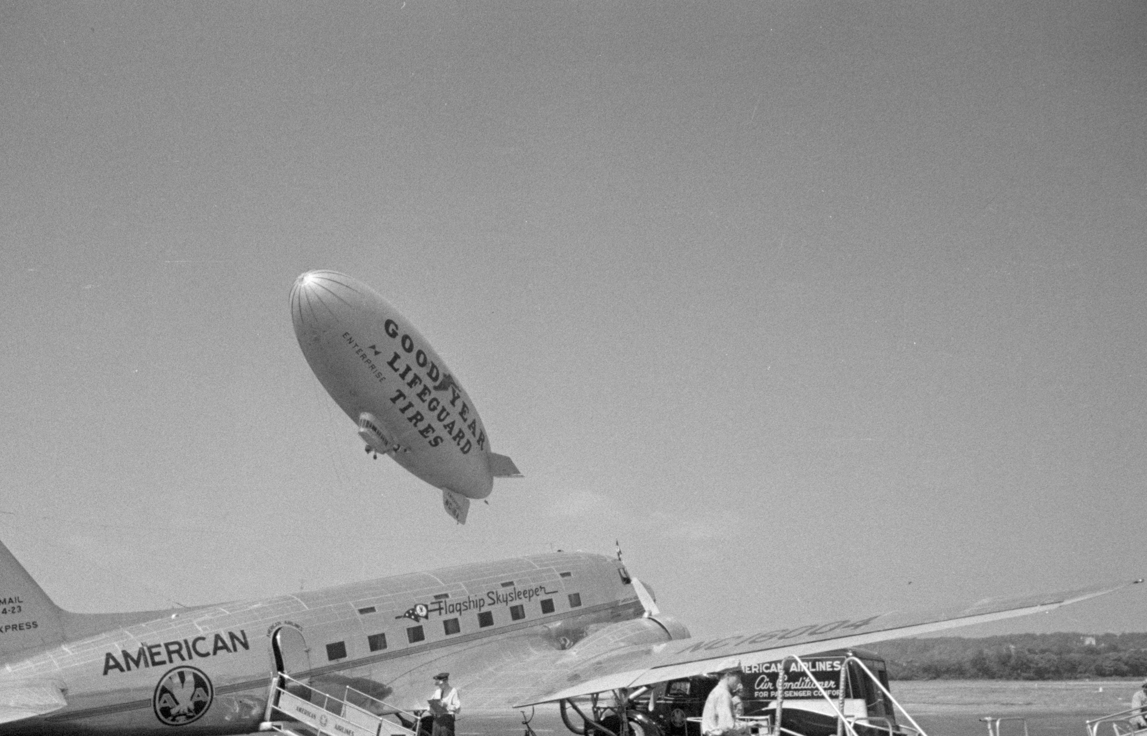 A Douglas DC-3 of American Airlines being serviced on the ground