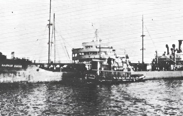 Grayscale Photo of SS Marine Sulphur Queen Anchored in dock