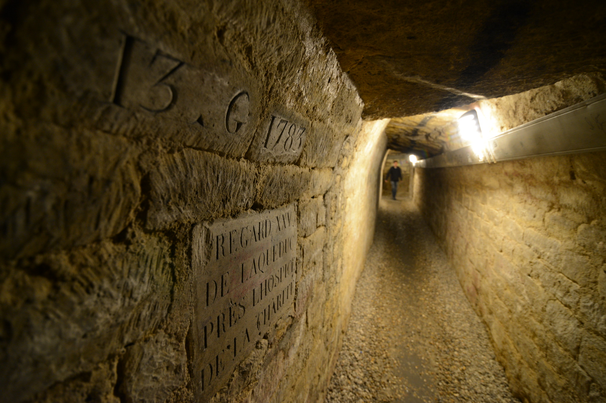 Close up of a tunnel in The Catacombs of Paris