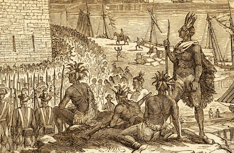 , French soldiers and native warriors