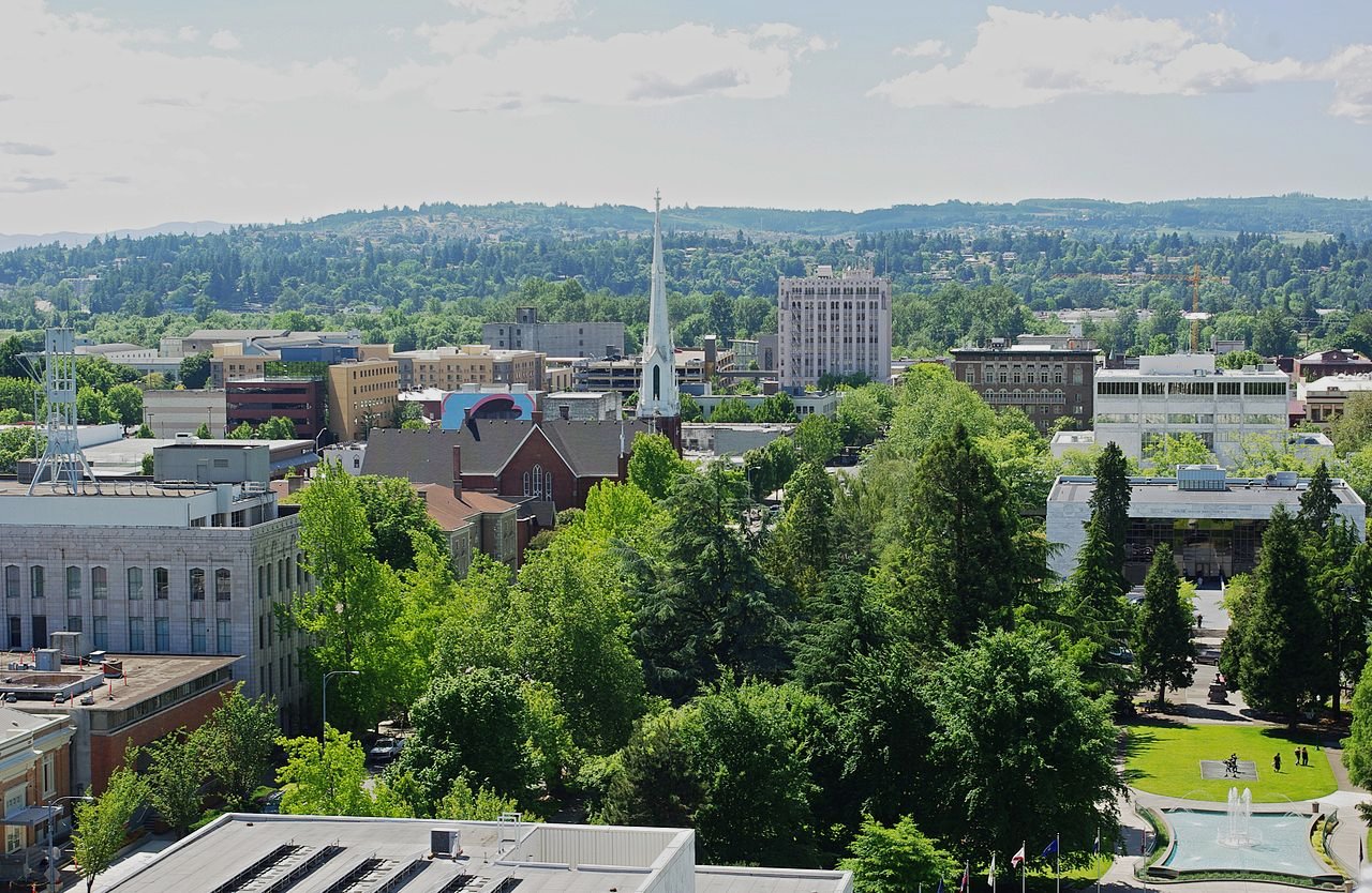 Downtown Salem, Oregon from top of Oregon State Capitol