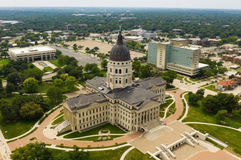 Aerial view of the Kansas State Capitol building