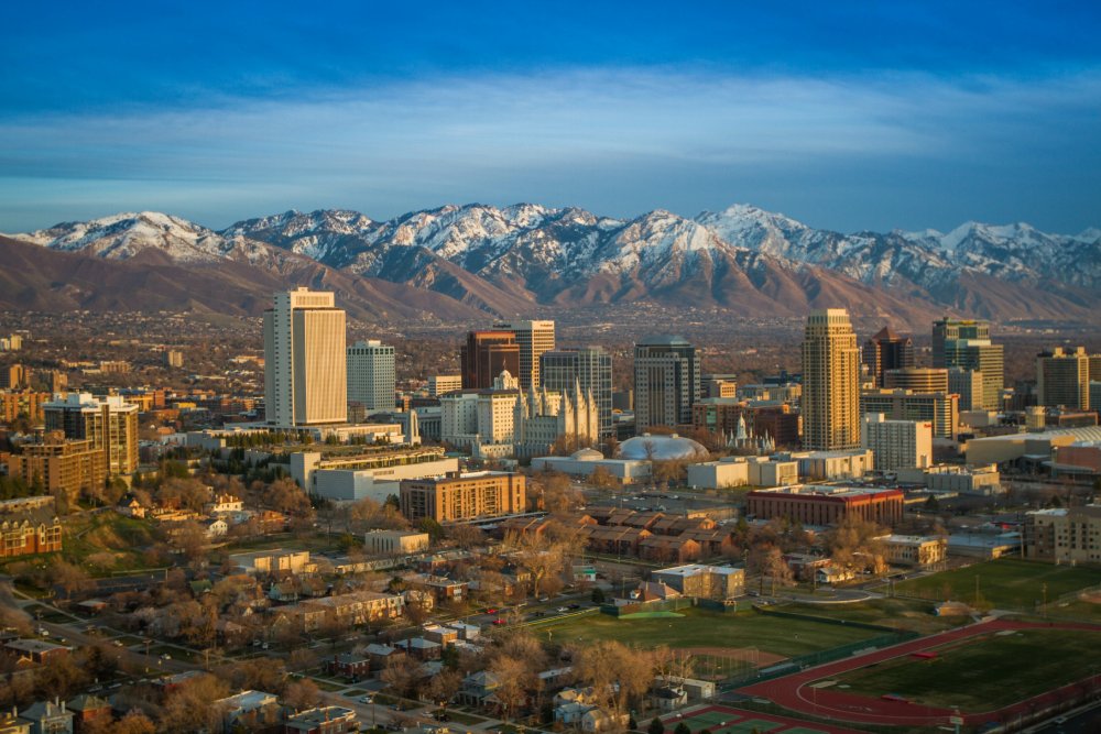 The image showcases a Vibrant urban scene of Salt Lake City, Utah