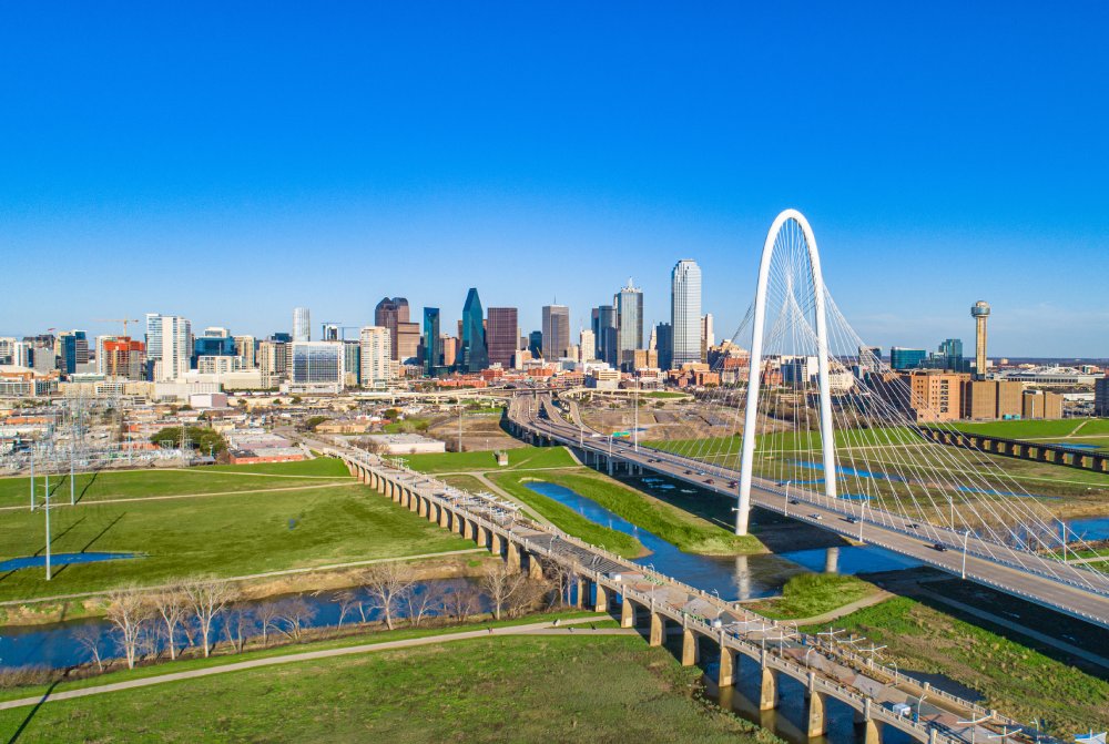The image showcases a Vibrant urban scene of Dallas, Texas