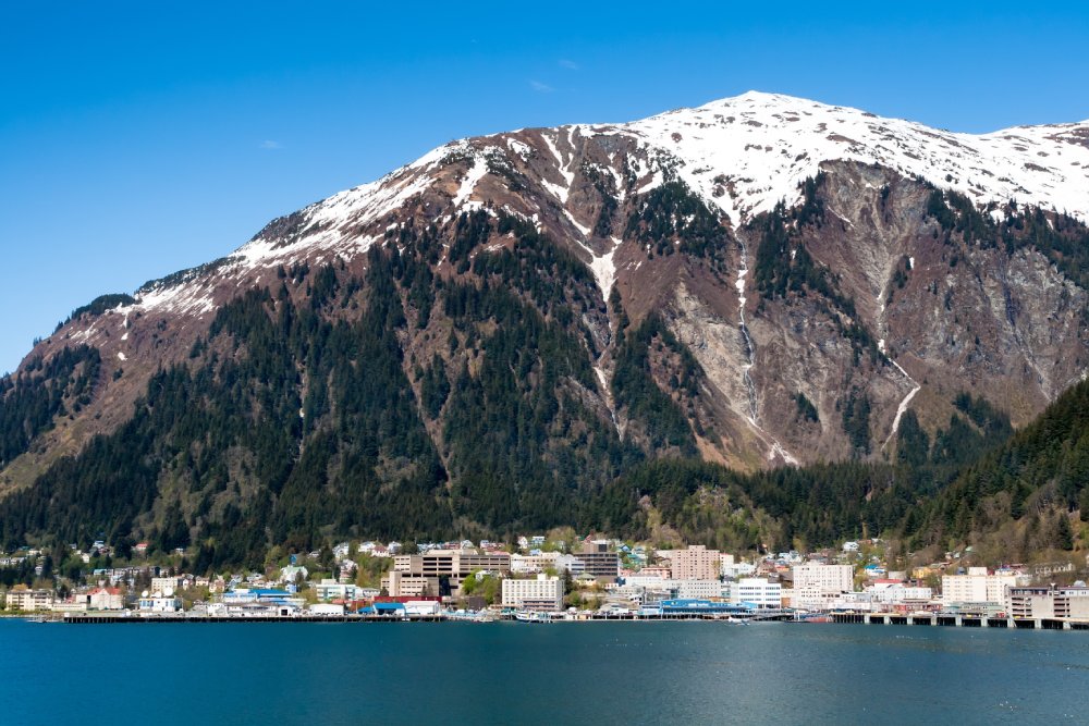 The image showcases a Vibrant urban scene of Juneau, Alaska