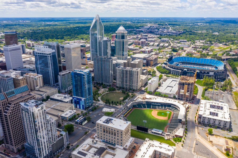 The image showcases a Vibrant urban scene of Charlotte, North Carolina