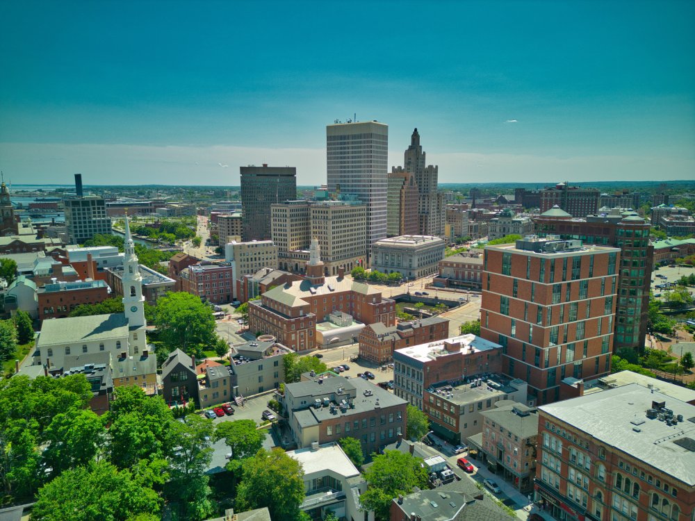 The image showcases a Vibrant urban scene of Providence, Rhode Island