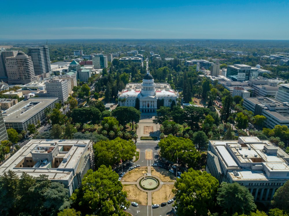 The image showcases a Vibrant urban scene of Sacramento, California