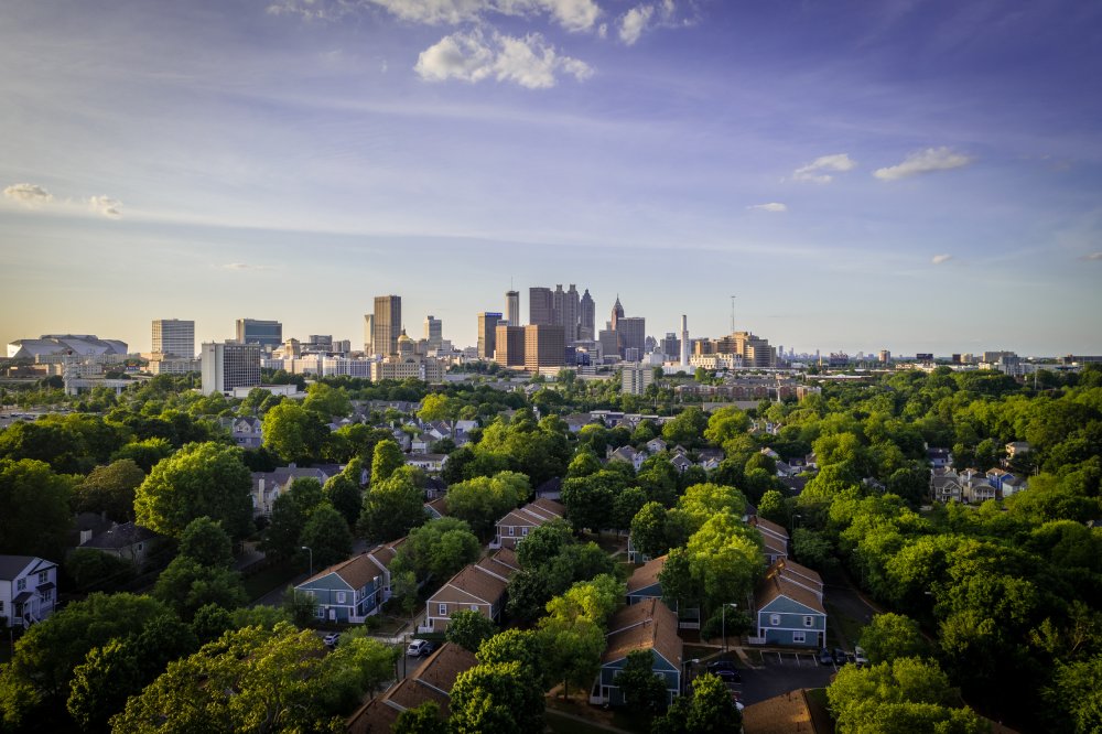 The image showcases a Vibrant urban scene of Atlanta, Georgia
