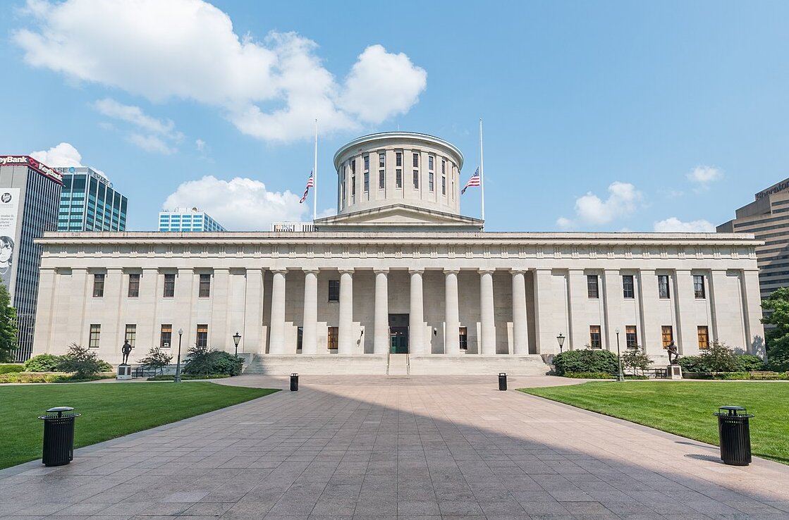 Exterior view of Ohio Statehouse in downtown Columbus