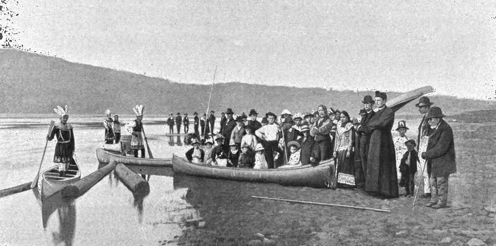 Abenaki tribe people in boats