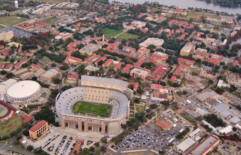 Aerial shot of Louisiana State University's campus