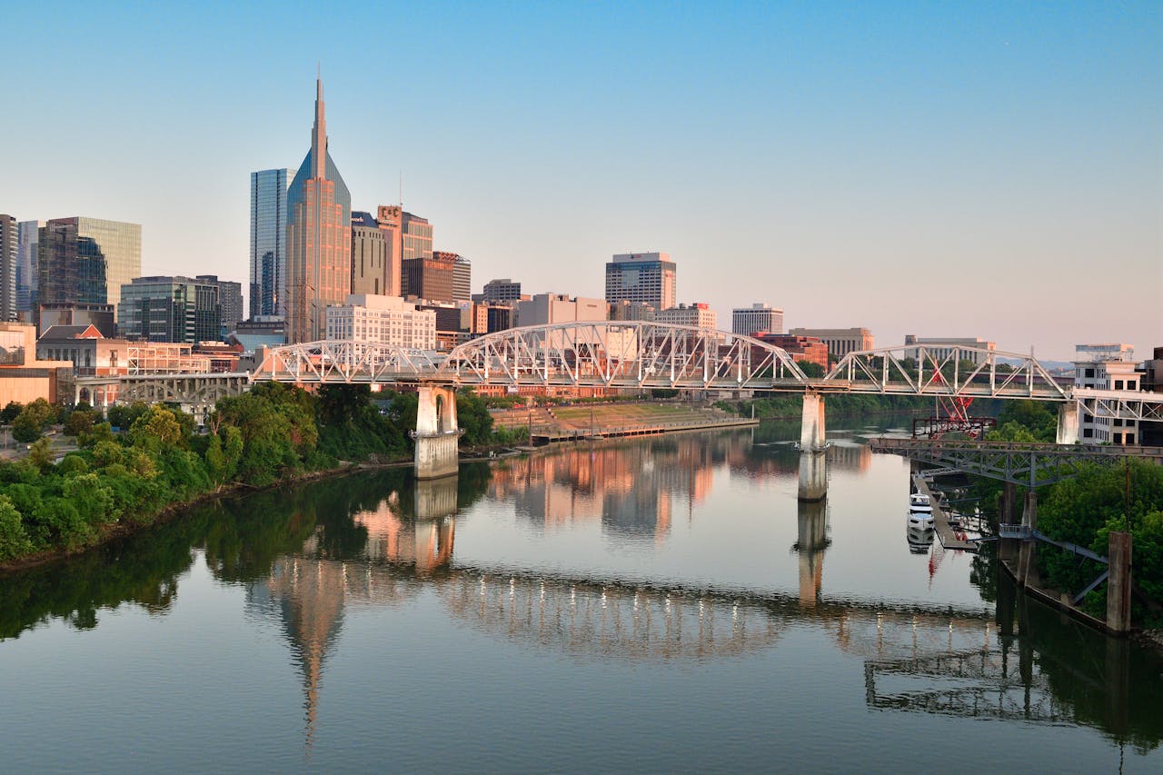 Nashville Skyline with Pedestrian Bridge at Sunrise