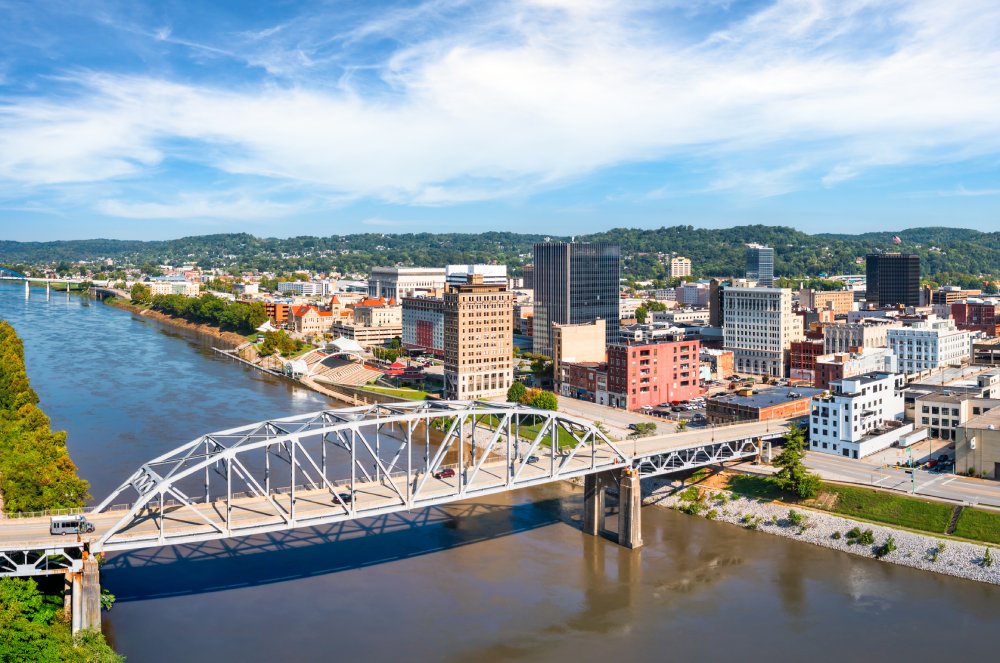 The image showcases a Vibrant urban scene of Charleston, West Virginia