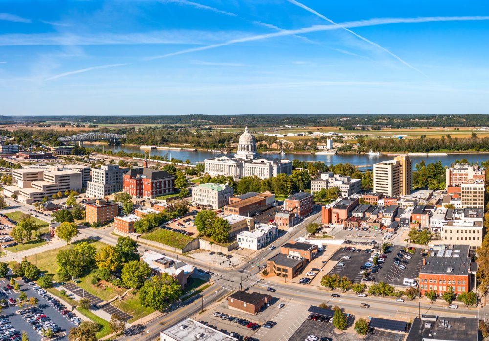 The image showcases a Vibrant urban scene of Jefferson City, Missouri