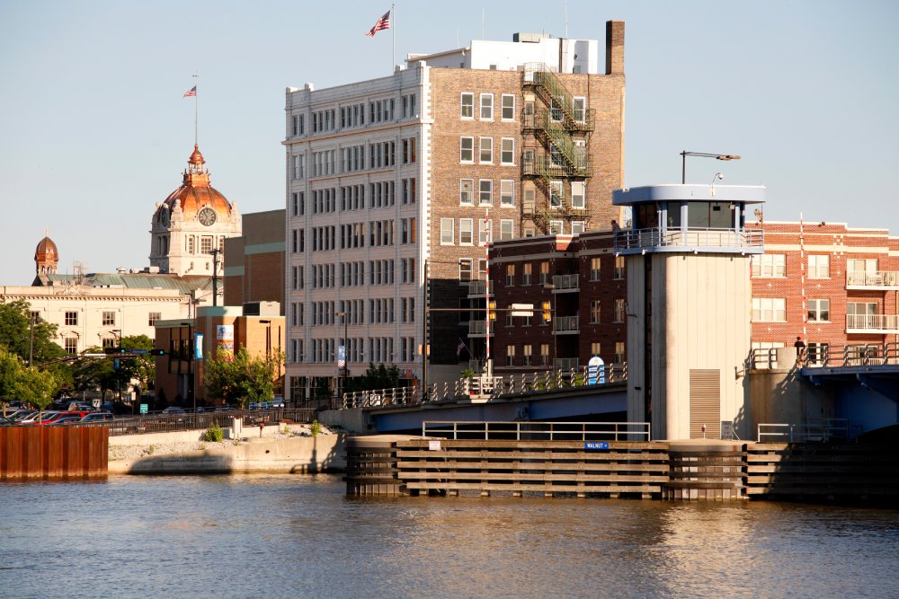 The image showcases a Vibrant urban scene of Green Bay, Wisconsin
