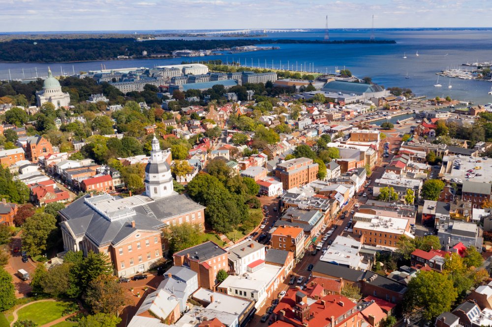 The image showcases a Vibrant urban scene of Annapolis, Maryland