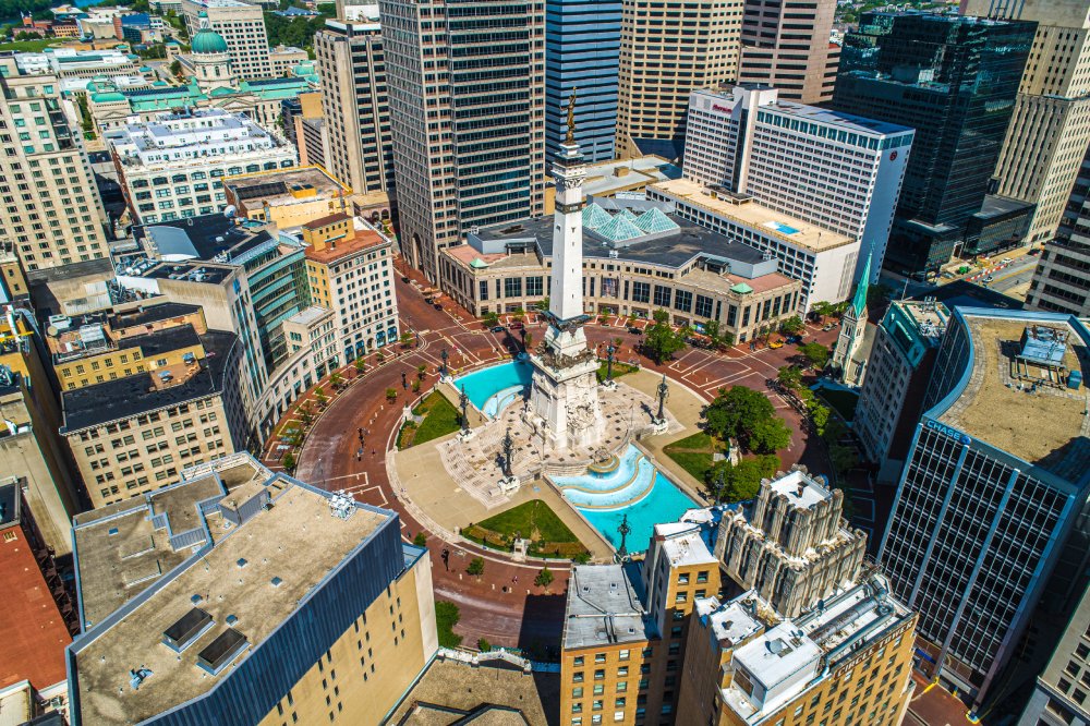 The image showcases a Vibrant urban scene of Indianapolis, Indiana