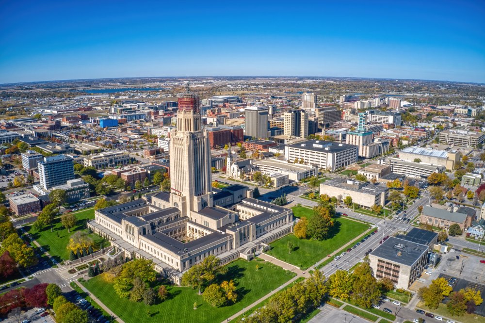 The image showcases a Vibrant urban scene of Lincoln, Nebraska