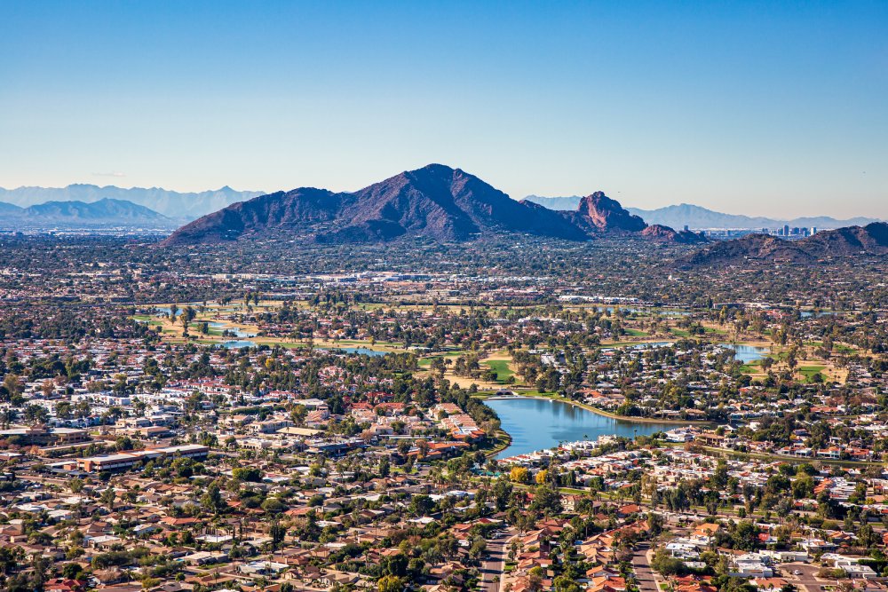The image showcases a Vibrant urban scene of Phoenix, Arizona