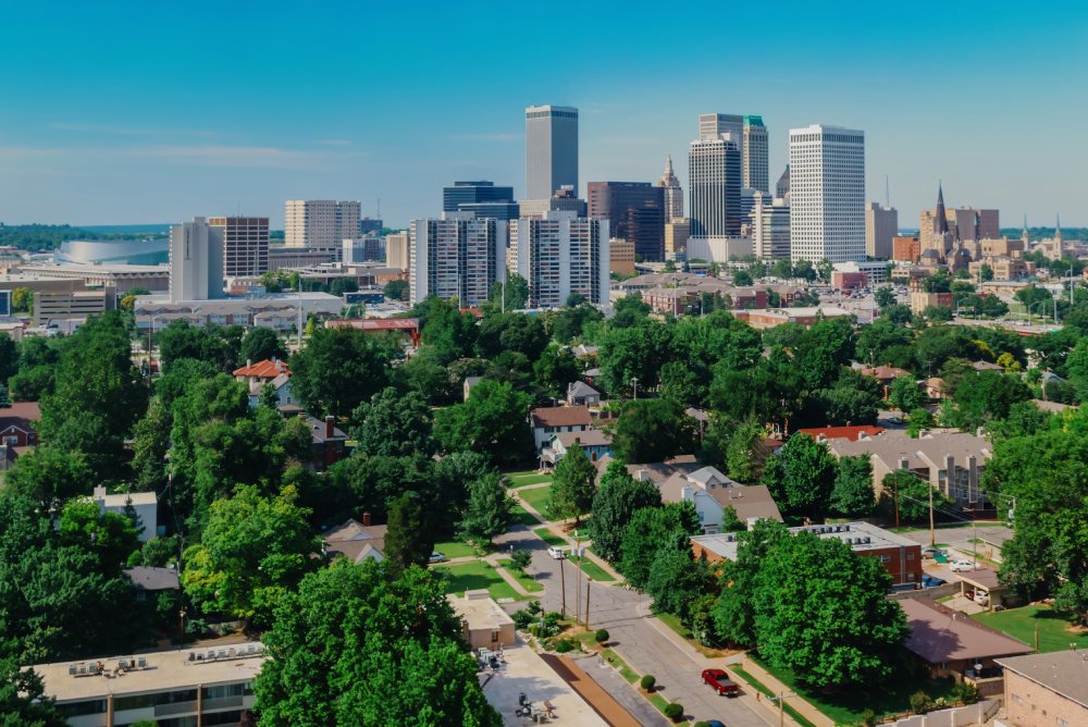 The image showcases a Vibrant urban scene of Oklahoma City, Oklahoma