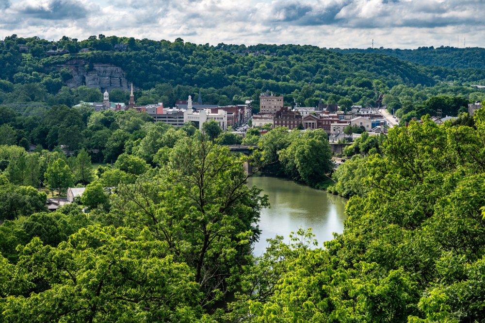 The image showcases a Vibrant urban scene of Frankfort, Kentucky