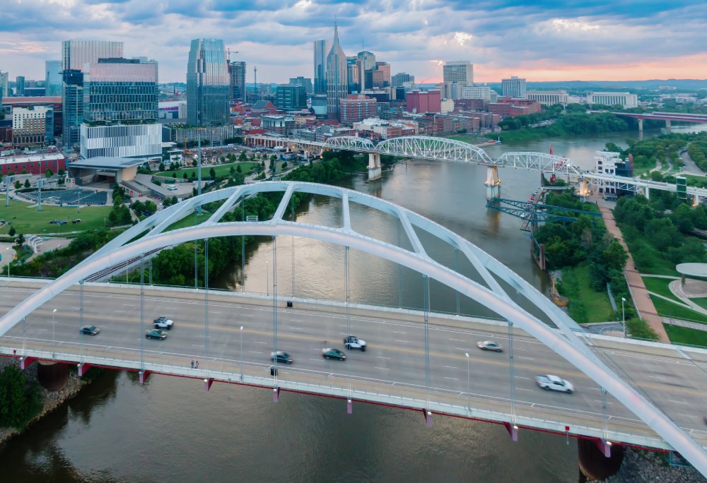 The image showcases a Vibrant urban scene of Nashville, Tennessee