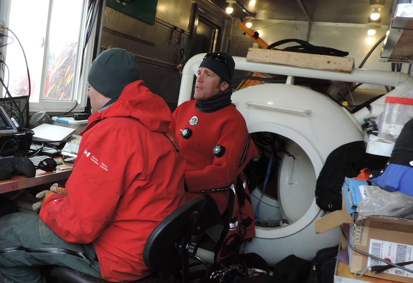 On board Parks Canada's archeology support barge