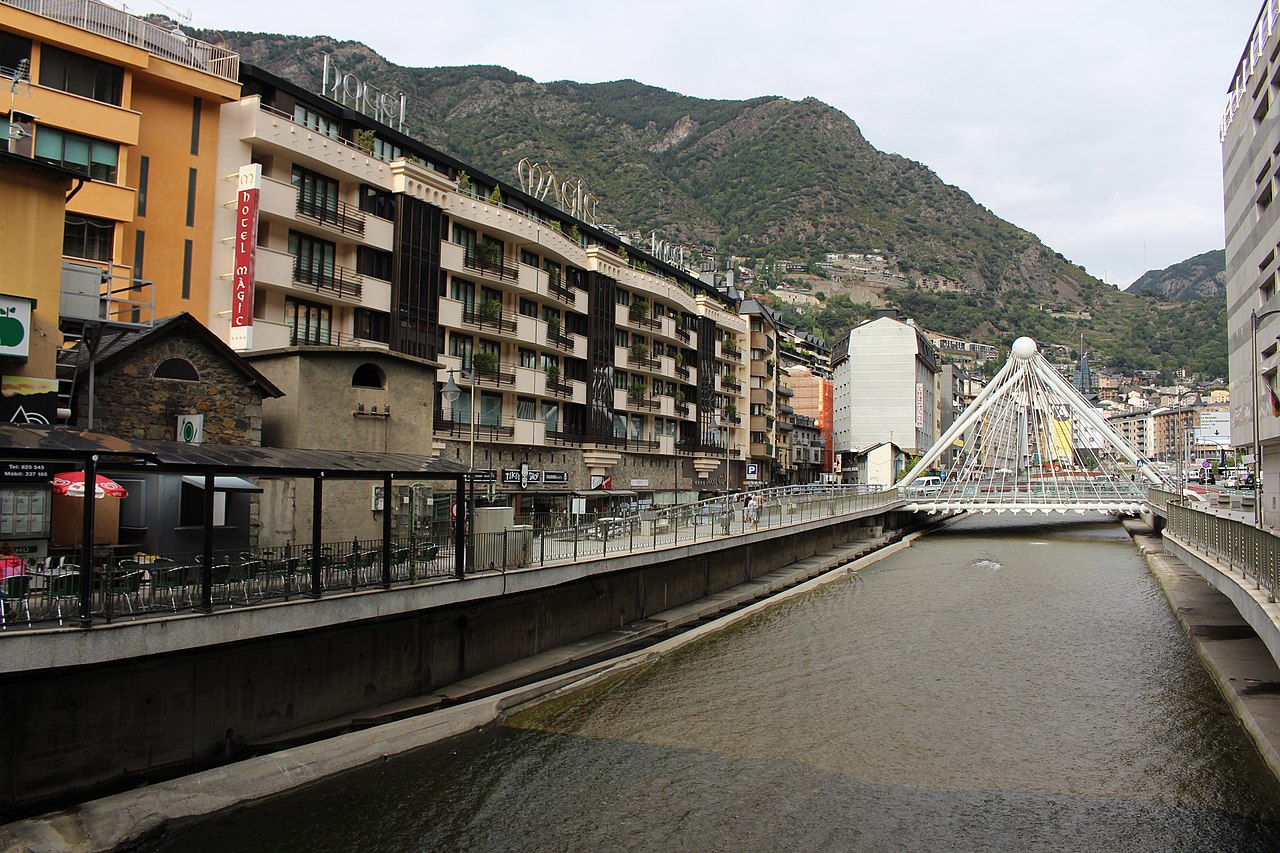 Mountain river Valira flowing through Andorra la Vella - 2014