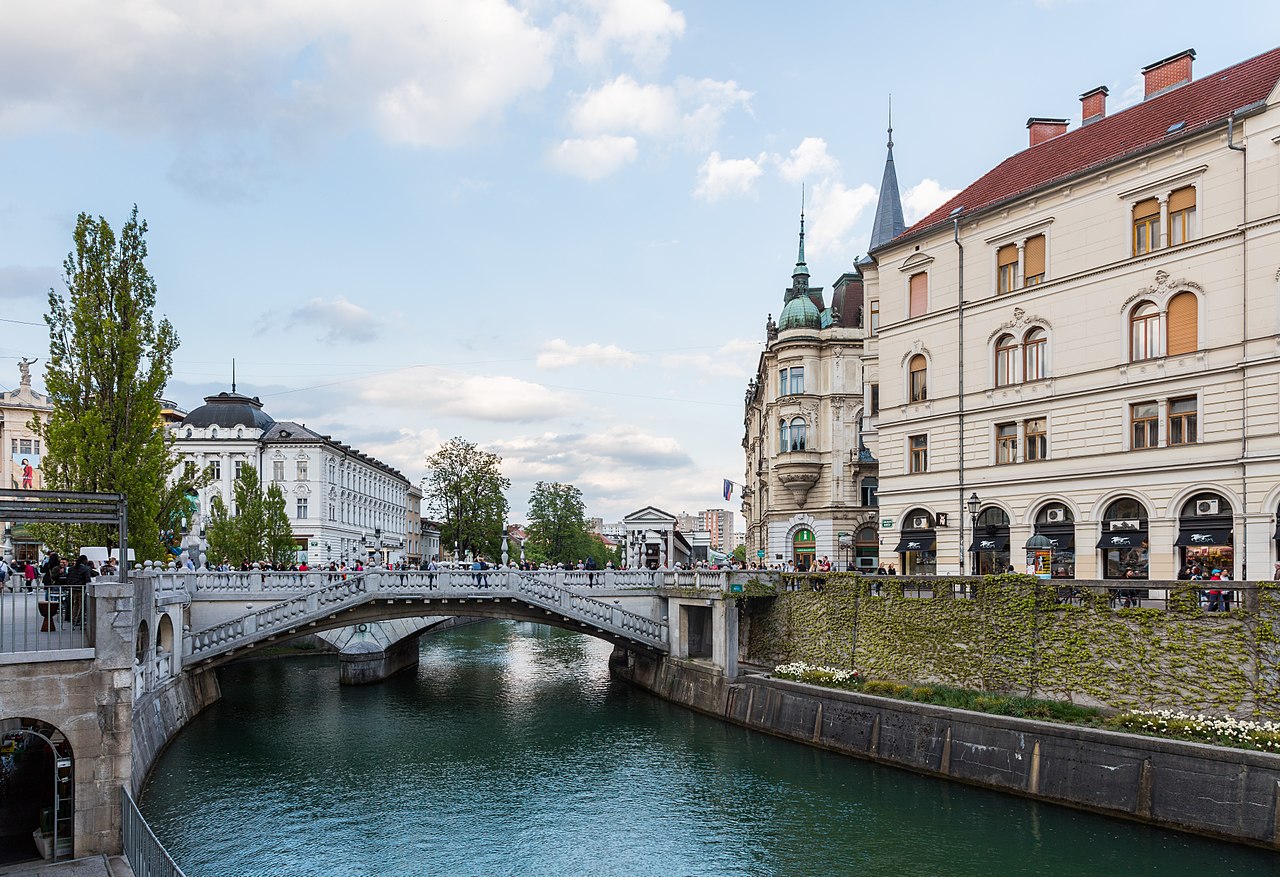 Ljubljanica river and central market, Ljubljana, Slovenia - 2017