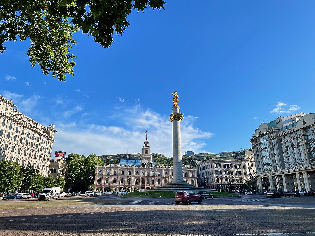 Freedom Square in Tbilisi, Georgia, with the monument of St. George at the center - 2021