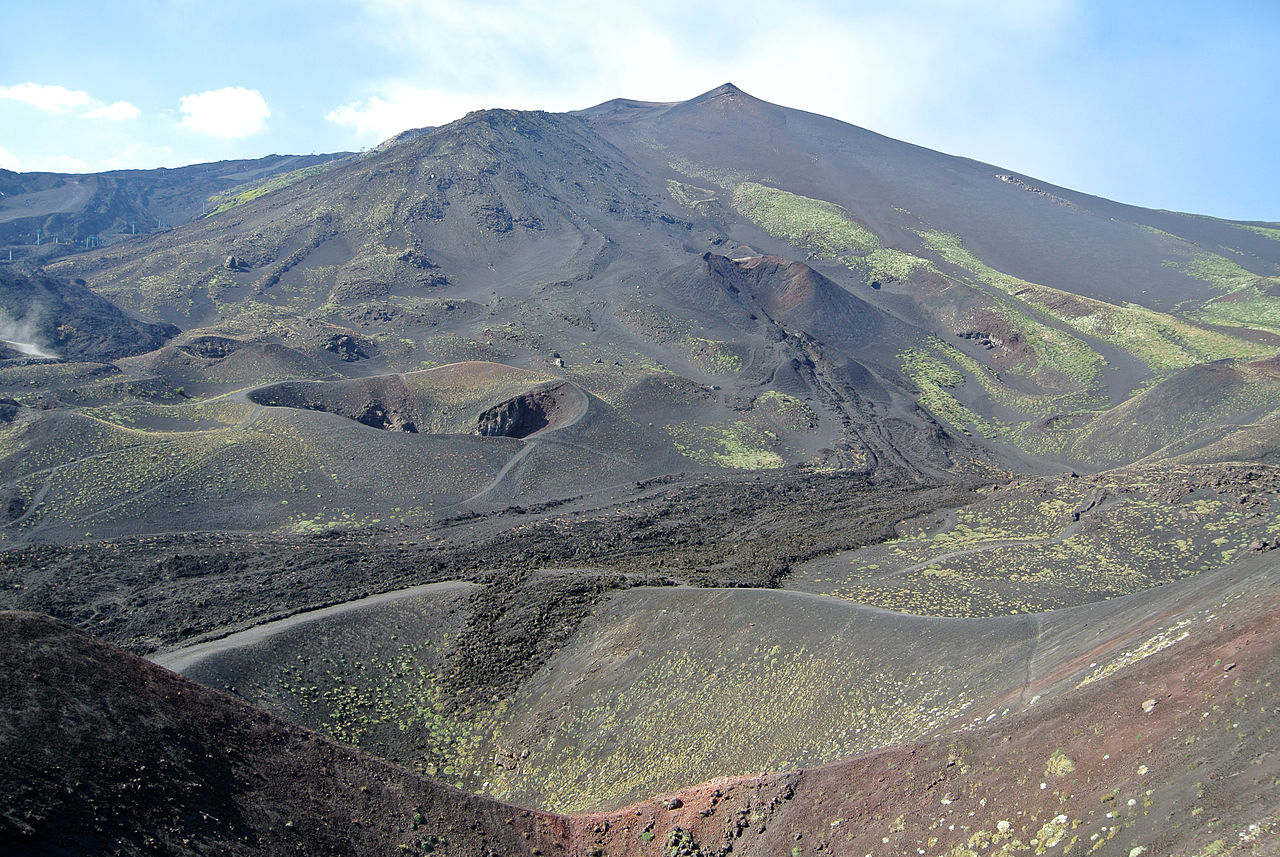 Southern flank of Mount Etna showing lateral cones and flow