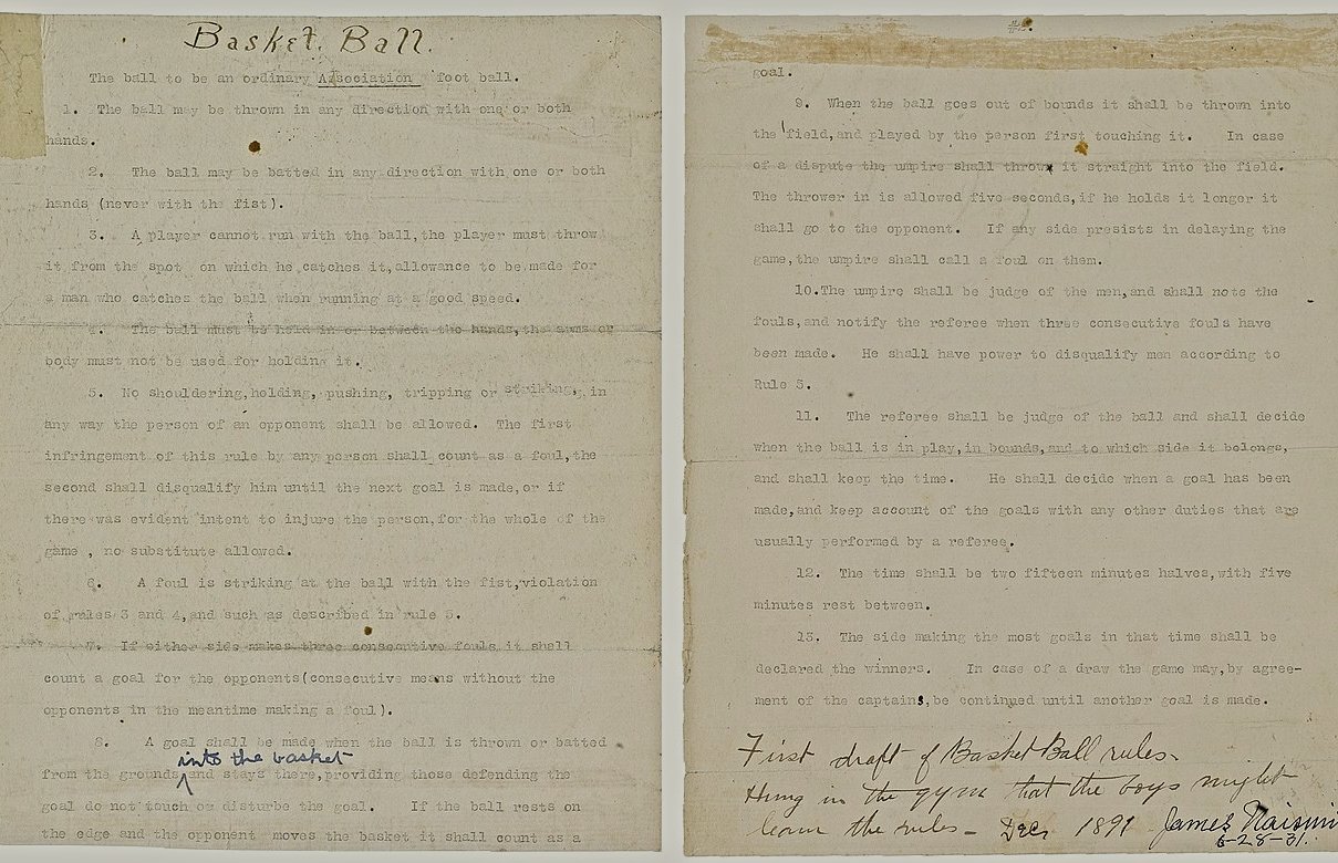 Typewritten first draft of the Rules of Basketball