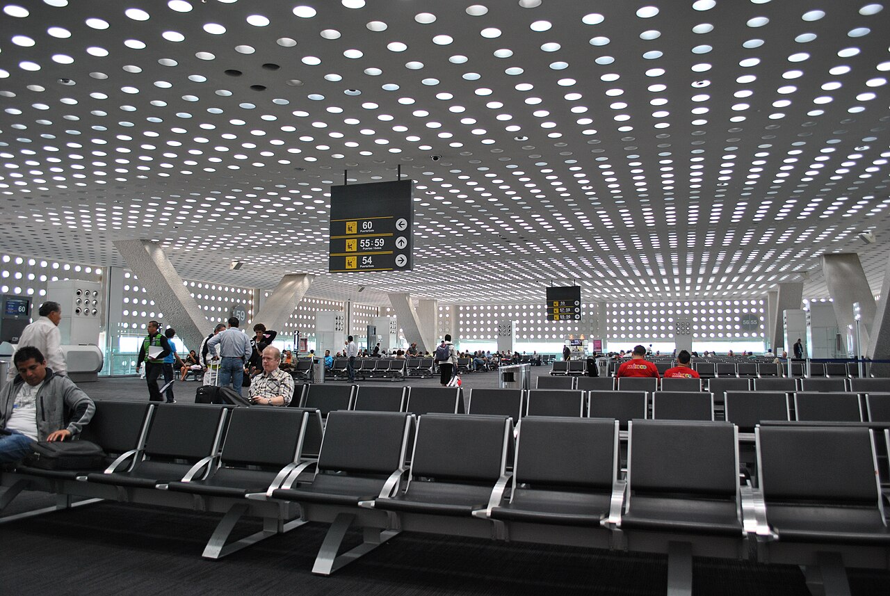 Departures waiting area on Terminal 2. Mexico City International Airport