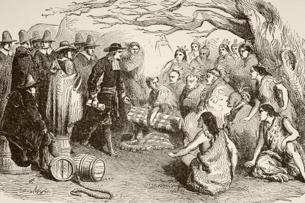 In 1682, William Penn makes a treaty with the Delaware or Lenape Indians