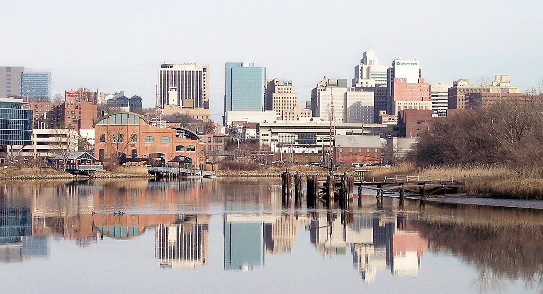 Skyline of downtown Wilmington, Delaware and the Christina River
