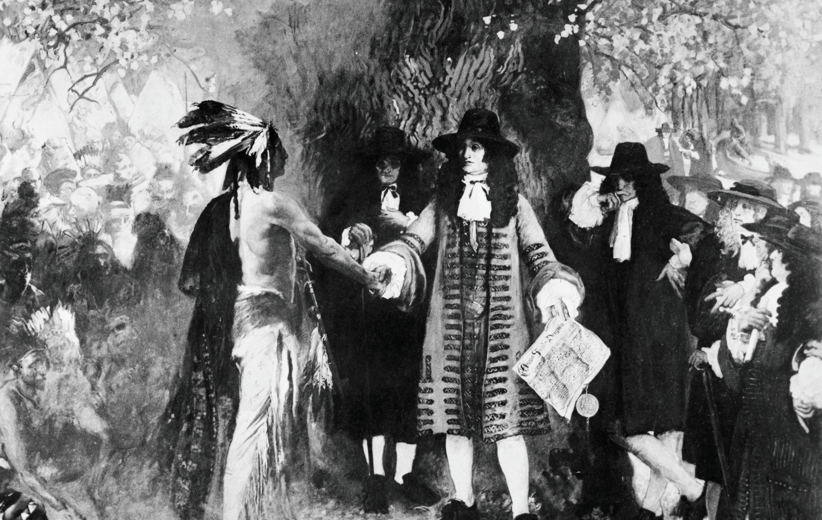 Painting of William Penn Shaking Hands with Lenape Leader