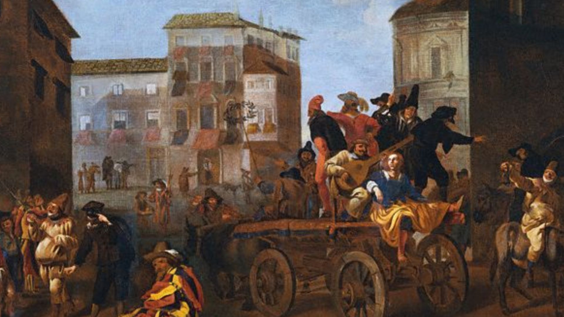 File:Jan Miel – Actors from the Commedia dell’Arte on a Wagon in a Town Square.jpg