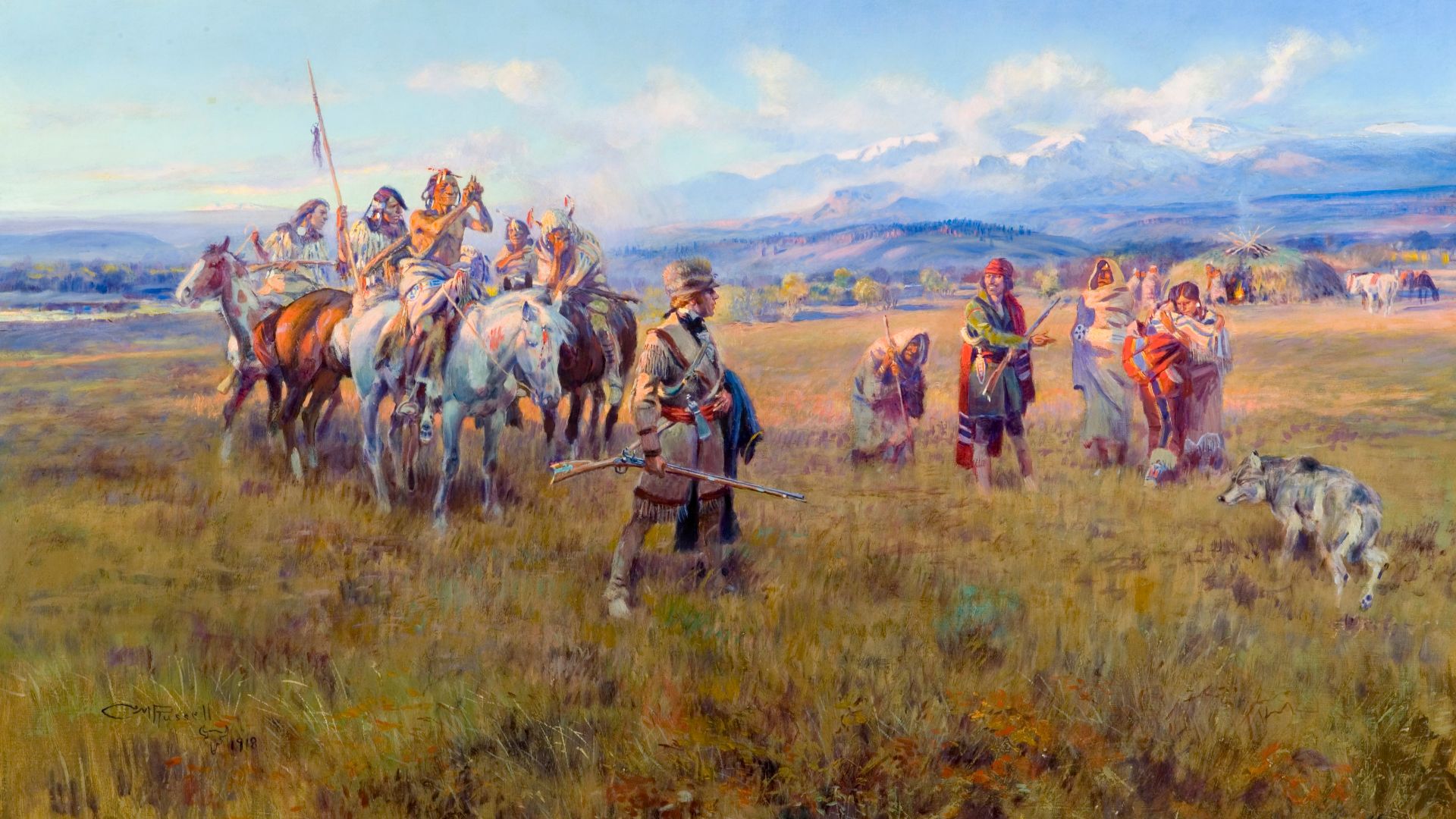 File:Lewis and Clark Reach Shoshone Camp Led by Sacajawea.jpg