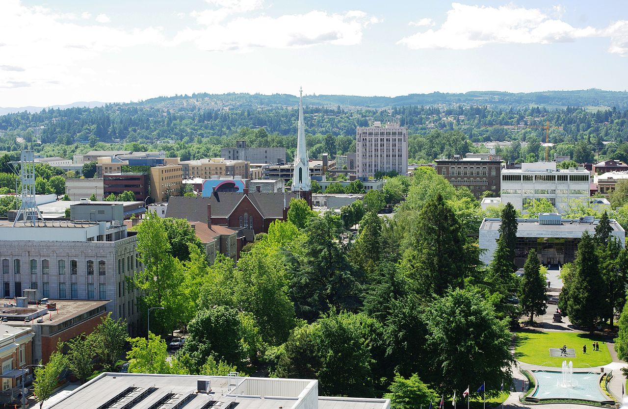 Downtown Salem, Oregon from top of Oregon State Capitol