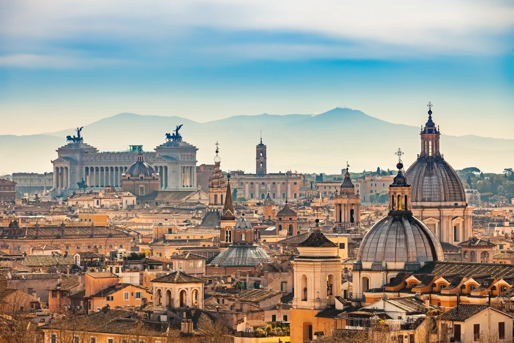 The image showcases a Vibrant urban scene of Rome, Italy